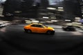 Taxi at Night in Busy City Street Dark Fast Driving Transportation Selective Color Royalty Free Stock Photo