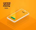 Taxi ordering illustration concept with Get a car button. Yellow tones of illustration.