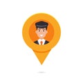 Taxi pin map pointer with avatar limo, taxi driver or cabbie. Royalty Free Stock Photo