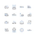 Taxi and ride-hailing line icons collection. Uber, Cab, Lyft, Taximeter, Ride, Vehicle, Fare vector and linear