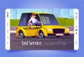 Taxi service cartoon landing page, driver in car