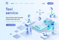 Taxi service isometric landing page. Royalty Free Stock Photo