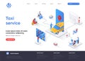 Taxi service isometric landing page. Web application for online taxi order, booking service, passenger transportation Royalty Free Stock Photo