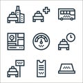 taxi service line icons. linear set. quality vector line set such as checker, receipt, taxi, taxi, taximeter, gps, bus, emergency