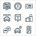 taxi service line icons. linear set. quality vector line set such as gps, taxi, conversation, luggage, taxi stop, rating, ticket, Royalty Free Stock Photo