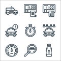 taxi service line icons. linear set. quality vector line set such as water, search, speedometer, sharing, stopwatch, schedule,