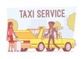 Taxi service. Lineart concept illustration