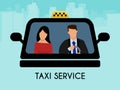 Taxi service people order auto banner vector illustration. Traffic transportation location yellow car business. Delivery