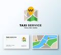 Taxi Service Point Abstract Vector App Icon or Logo and Business Card Template. Pin Location on the Map Symbol with