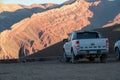 Taxi service in the Serrania de Hornocal, the hill of the fourteen colors in the Quebrada de Humahuaca , Jujuy, Argentina in 2023