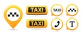 Taxi service vector icons. Taxi map pointer, taxi signs. Taxi service icon set