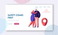 Taxi Service Website Landing Page, Young Hugging Couple Waiting Taxi Car, Passenger Delivery, Safe Transportation Royalty Free Stock Photo