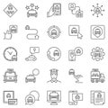 Taxi services icons set. Vector taxi car, app, driver signs Royalty Free Stock Photo