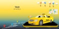 Taxi services mobile app website. application on smartphone. Webpage, app design. vector illustration