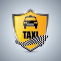 Taxi shield badge with checkered ribbon