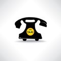 Taxi sign. Call taxi icon. Retro phone with circle taxi emblem