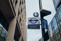 Taxi sign at a taxi rank on Bunhill Row in Barbican, City of London, UK Royalty Free Stock Photo