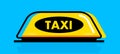 Taxi flat roof sign. Icon taxi sign on blue background. Taxi sign on the roof of car. Vector illustration