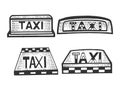 Taxi sign top light box set sketch engraving Royalty Free Stock Photo