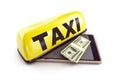 Taxi smartphone dollar on a white background 3D illustration, 3D rendering