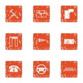 Taxi stand icons set, grunge style