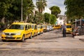 Taxi stop. Drivers waiting for passengers and drink Turkish Tea.