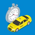 Taxi and stopwatch flat 3d isometric style