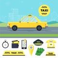 Taxi Transportation Service and Tools Set. Vector