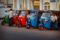 Taxi tuk-tuk with drivers drivers waiting for passengers Royalty Free Stock Photo