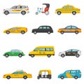 Taxi vector taxicab transport and yellow car transportation illustration set of city cab auto on taxi-rank and taxi Royalty Free Stock Photo