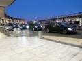 Taxi waiting for the passenger in front of the International Airport Charles de Gaulle at Paris in France. No customer due to