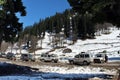 Taxi are waiting for travelers at mountain valley in Kashmir, India.