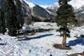 Taxi are waiting for travelers at mountain valley in Kashmir, India.