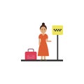 Taxi, woman, suitcase cartoon icon. Element of color travel icon. Premium quality graphic design icon. Signs and symbols