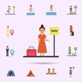 Taxi, woman, suitcase cartoon icon. Universal set of travel for website design and development, app development