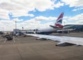 Taxiing aircraft Airbus A-320 after landing in Heathrow Airport . London. Uk Royalty Free Stock Photo