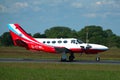 Shot of a beautiful colored taxiing Cessna 425 Conquest 1 multi engine aircraft Royalty Free Stock Photo