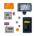 Taximeter as Car Cab Device for Fare Measurement Vector Set