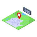 Taximeter map icon isometric vector. Taxi monitor