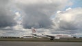 Taxing operation of plane on airfield. Sheremetyevo, Moscow, Russia