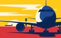 On a taxiway. Flat style vector illustration of the airliner at