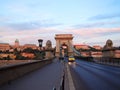 Taxy on Budapest bridge at morning