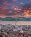 Tay Road Bridge at Sunset from Dundee Law Dundee Scotland