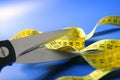 Taylor yellow centimeter tape meter and scissors Royalty Free Stock Photo