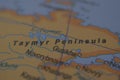 Taymyr Peninsula Country Name On The Political Map Very Macro Close-Up View