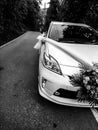 Tayota prius with wedding deco b@w