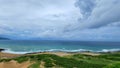 Taypoon day. Cloudy sky. Beach .sea view. Aerial. Royalty Free Stock Photo