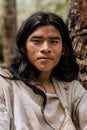 Tayrona, Santa Marta, Colombia - March 09 2021: portrait of an Kogi indigenous man, Kogi men in the Parque Natural Tayrona,