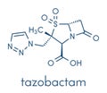 Tazobactam drug molecule. Inhibitor of bacterial beta-lactamase enzymes. Skeletal formula.
