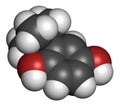 TBHQ tert-Butylhydroquinone antioxidant preservative molecule. 3D rendering. Atoms are represented as spheres with conventional.